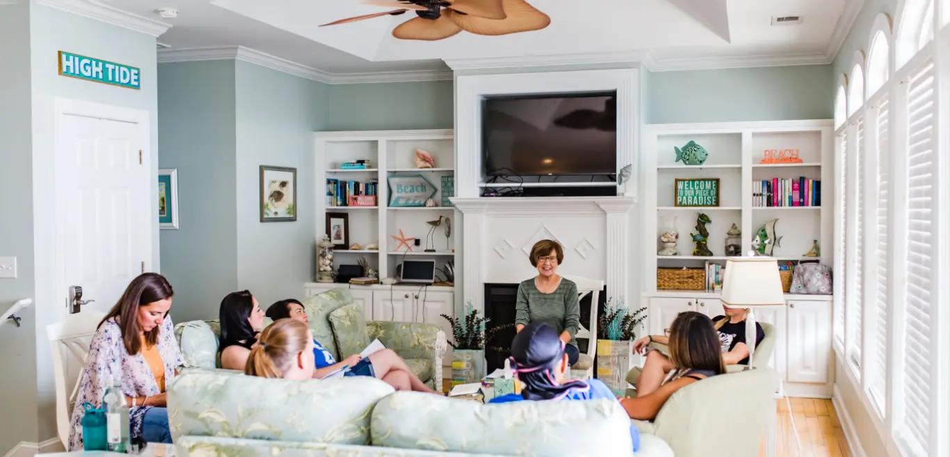 Women connecting at a community retreat