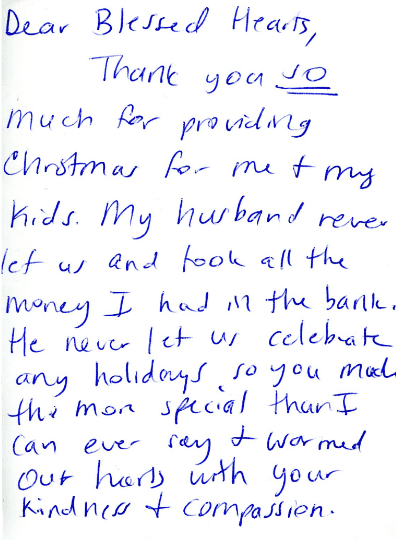 Handwritten thank-you letter from a family served by HopeMatch